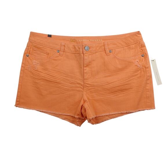 Lauren Conrad LC Cutoff Denim Shorts Womens Size 16 Peach 3" Mid Rise Distressed - Picture 1 of 11